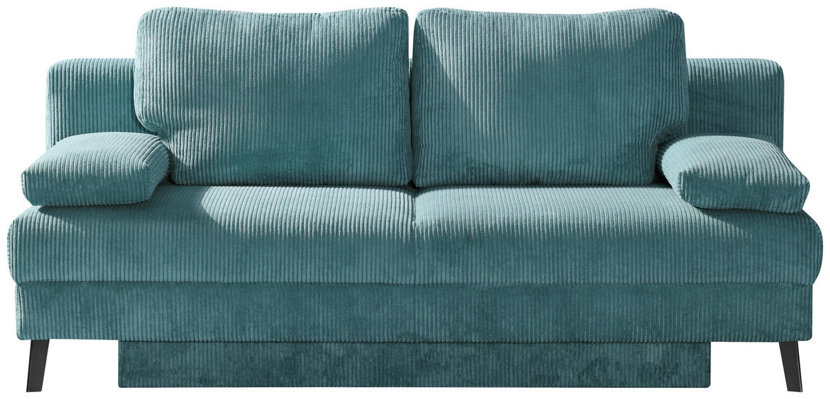 SCHLAFSOFA Cord Türkis Rückenkissen, Armlehnenkissen, Bettkasten, Schlaffunktion, Rücken echt  - Türkis/Schwarz, MODERN, Textil/Metall (194/91/90cm) - Livetastic
