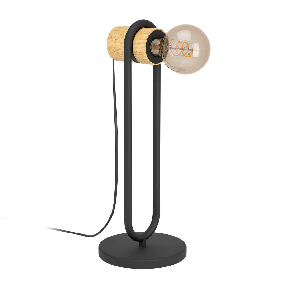 TISCHLEUCHTE 8,5/9/41 cm   - Schwarz/Braun, Natur, Holz/Metall (8,5/9/41cm) - Eglo