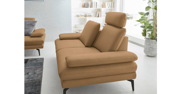 2,5-SITZER  in Echtleder Honig   - Schwarz/Honig, Design, Leder/Metall (196/86/104cm) - Dieter Knoll