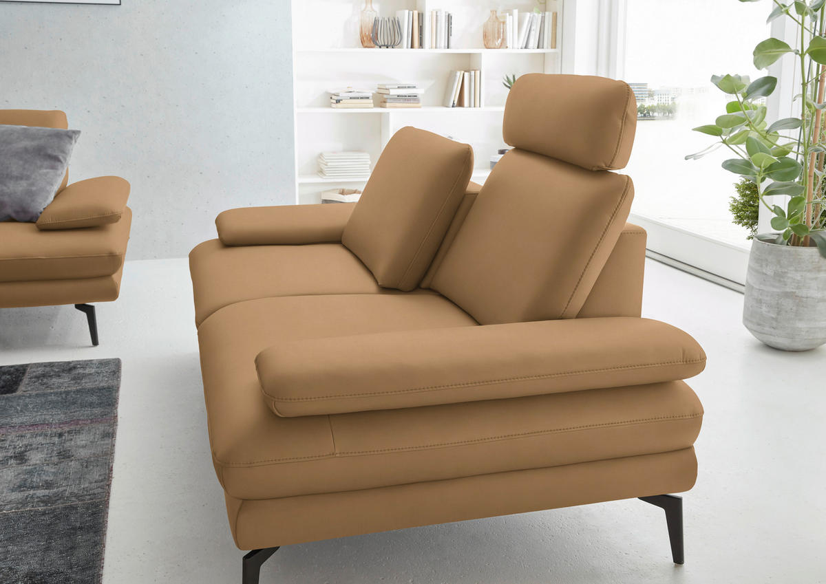 2,5-SITZER in Echtleder Honig  - Schwarz/Honig, Design, Leder/Metall (196/86/104cm) - Dieter Knoll