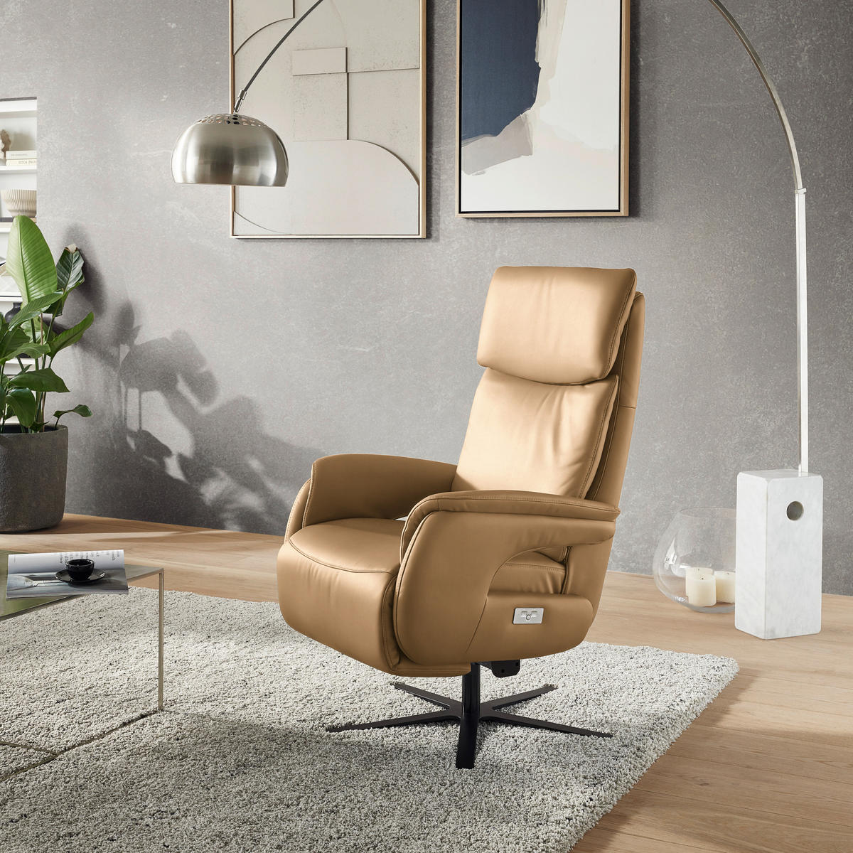 RELAXSESSEL in Leder Honig  - Schwarz/Honig, Design, Leder/Metall (70/117/85cm) - Dieter Knoll