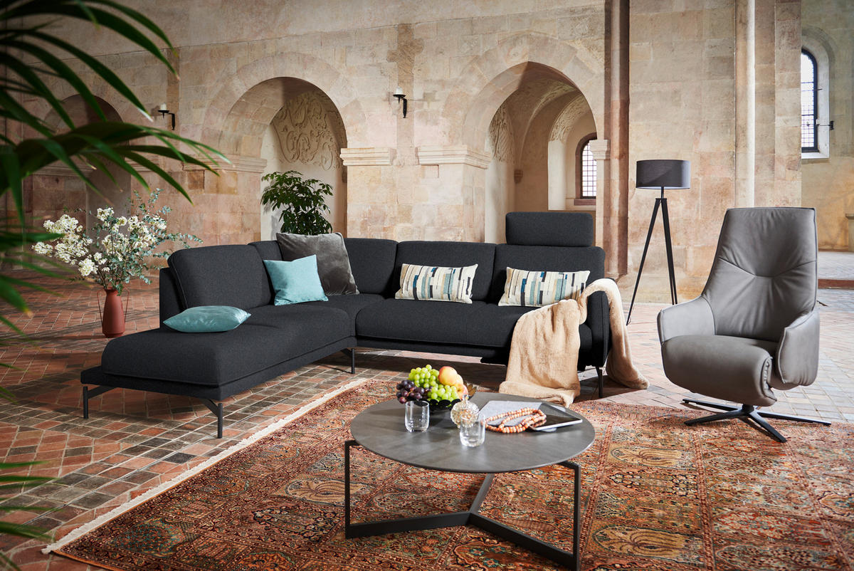 ECKSOFA in Flachgewebe Pflaume  - Pflaume/Anthrazit, Design, Textil/Metall (230/254cm) - Johann Jakob