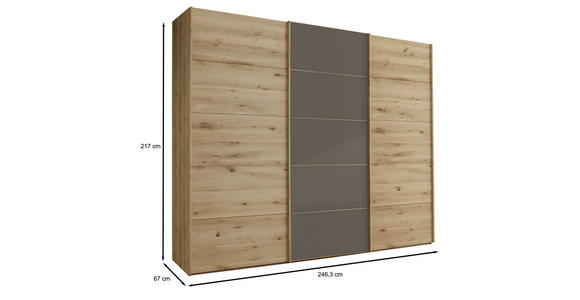 SCHWEBETÜRENSCHRANK  in Dunkelbraun, Eiche Bianco  - Eiche Bianco/Dunkelbraun, Natur, Glas/Holz (250/217/67cm) - Linea Natura