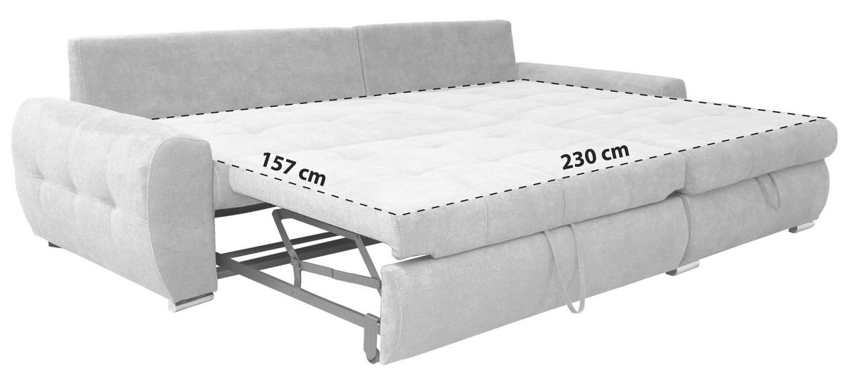 ECKSCHLAFSOFA  mit Schlafen auf Sitzhöhe, Rücken echt, Armlehnen seitenverkehrt montierbar Velours Hellgrau  - Chromfarben/Hellgrau, Design, Kunststoff/Textil (277/175cm) - Livetastic