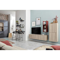 WOHNWAND  in Rot, Eschefarben   - Eschefarben/Rot, Design, Holzwerkstoff - Novel