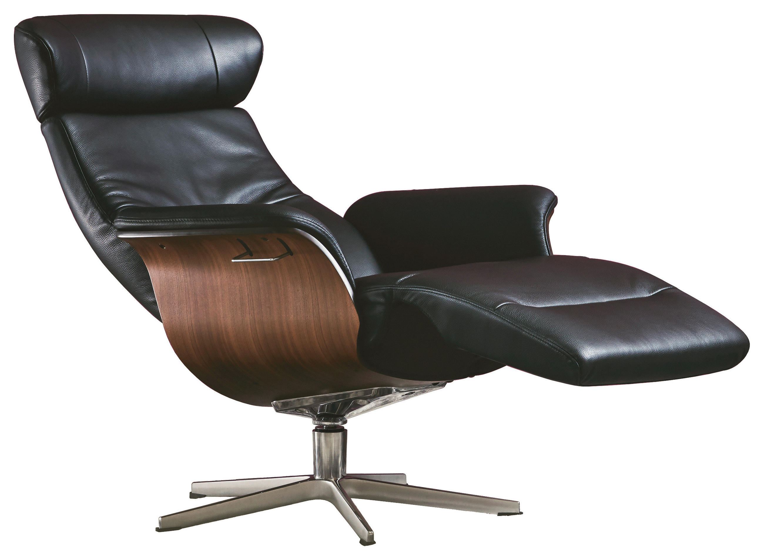 RELAXSESSEL in Holz, Leder Schwarz, Walnussfarben  - Walnussfarben/Schwarz, Design, Leder/Holz (80/103/88cm) - Conform