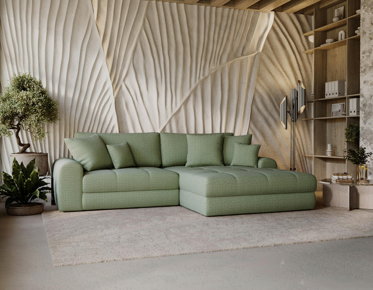 ECKSOFA LORSON Grün Struktur  - Schwarz/Grün, Design, Kunststoff/Textil (290/208cm) - Livetastic