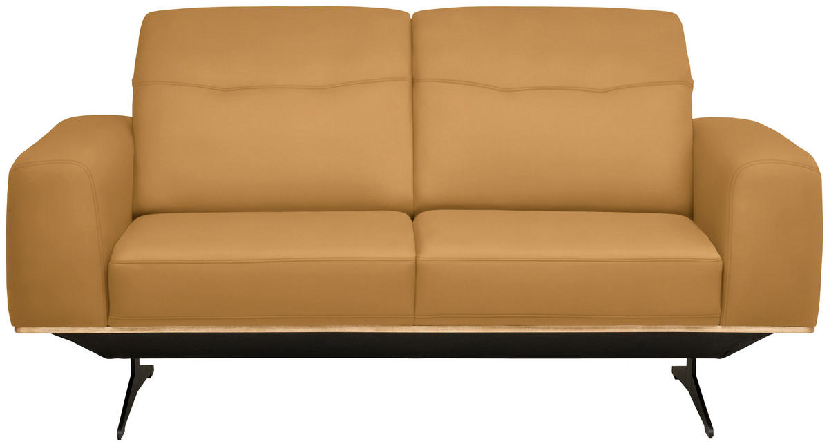 2-SITZER-SOFA in Echtleder Senfgelb  - Senfgelb/Schwarz, Design, Leder/Holz (174/76-97/102cm) - Novel