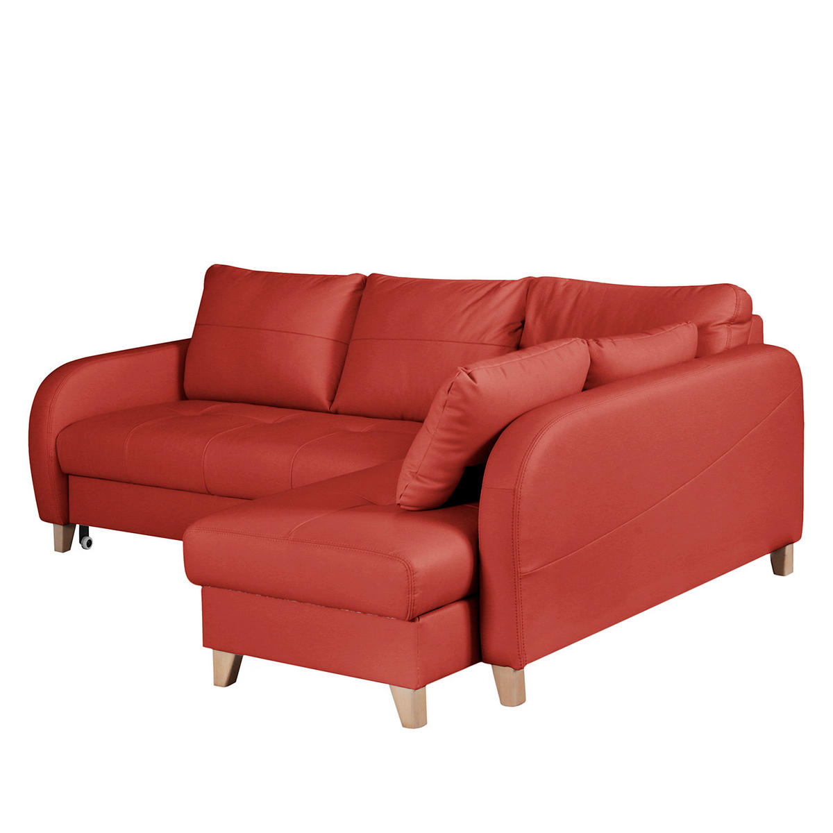 ECKSOFA Rot Echtleder Lederlook  - Buchefarben/Rot, Design, Leder/Holz (227/168cm) - Livetastic