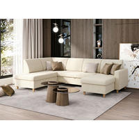 WOHNLANDSCHAFT NIKAS Creme Bouclé  - Buchefarben/Creme, Design, Holz/Textil (310/198/145cm) - MID.YOU