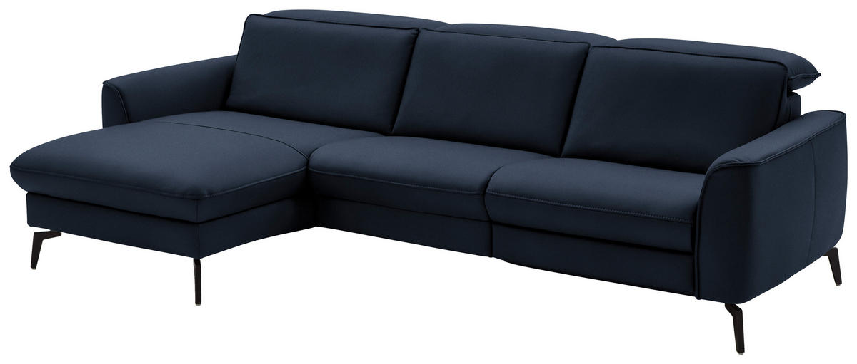ECKSOFA in Echtleder Dunkelblau  - Schwarz/Dunkelblau, Natur, Leder/Metall (168/281cm) - Valdera