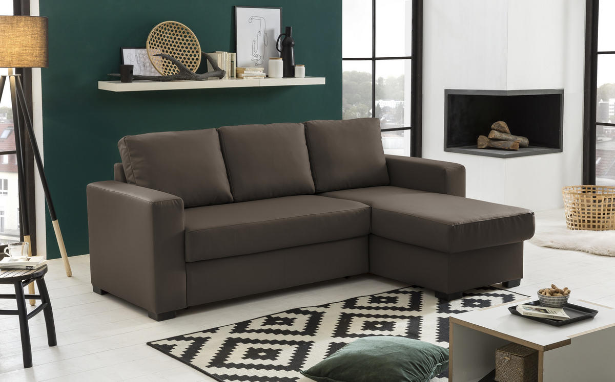 ECKSOFA in Lederlook Braun  220/150 cm  - Braun, Basics, Kunststoff/Textil (220/150cm) - MID.YOU