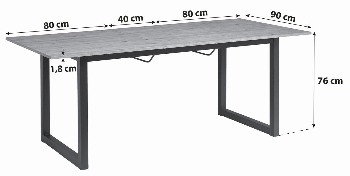 ESSTISCH 160-200/90/76 cm Nachbildung  Metall, Holzwerkstoff ausziehbar rechteckig Eiche Artisan, Schwarz  - Schwarz/Eiche Artisan, KONVENTIONELL, Holzwerkstoff/Metall (160-200/90/76cm) - MID.YOU