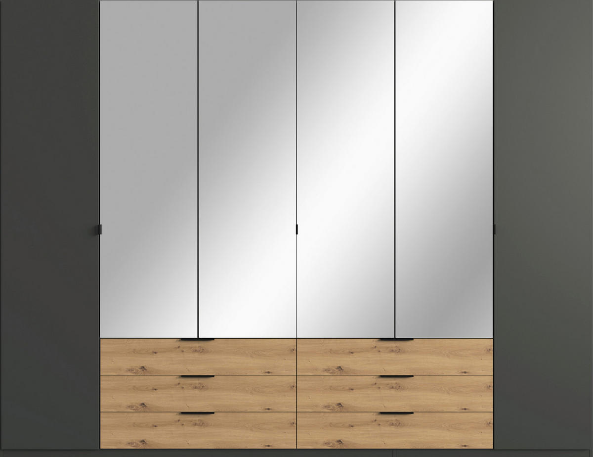 KLEIDERSCHRANK 270/208/58 cm 6-türig Graphitfarben, Eiche Artisan  - Schwarz/Graphitfarben, Design, Glas/Holzwerkstoff (270/208/58cm) - Boxxx