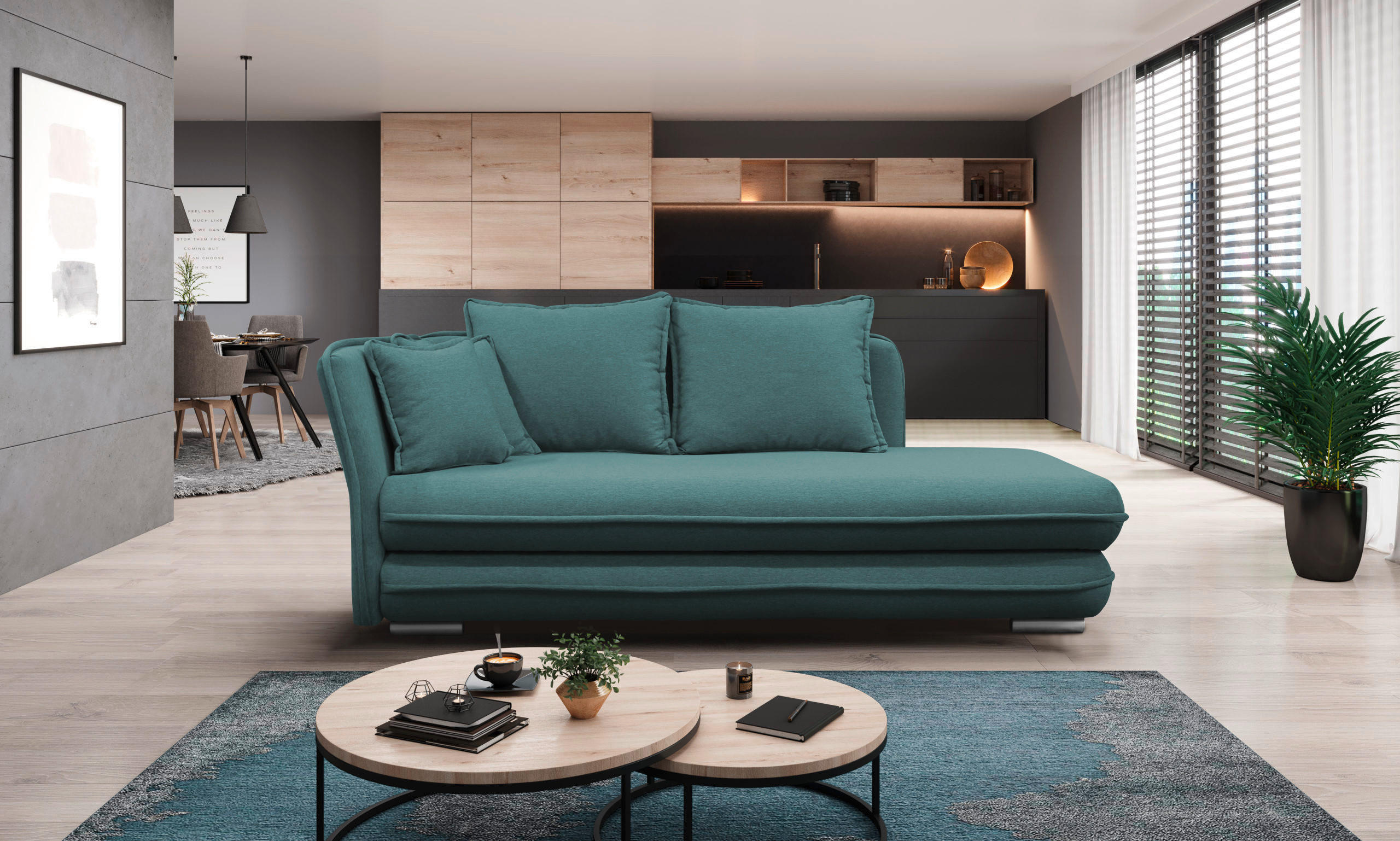 LIEGE Flachgewebe Petrol  - Silberfarben/Petrol, Design, Kunststoff/Textil (107/84/99/224cm) - MID.YOU