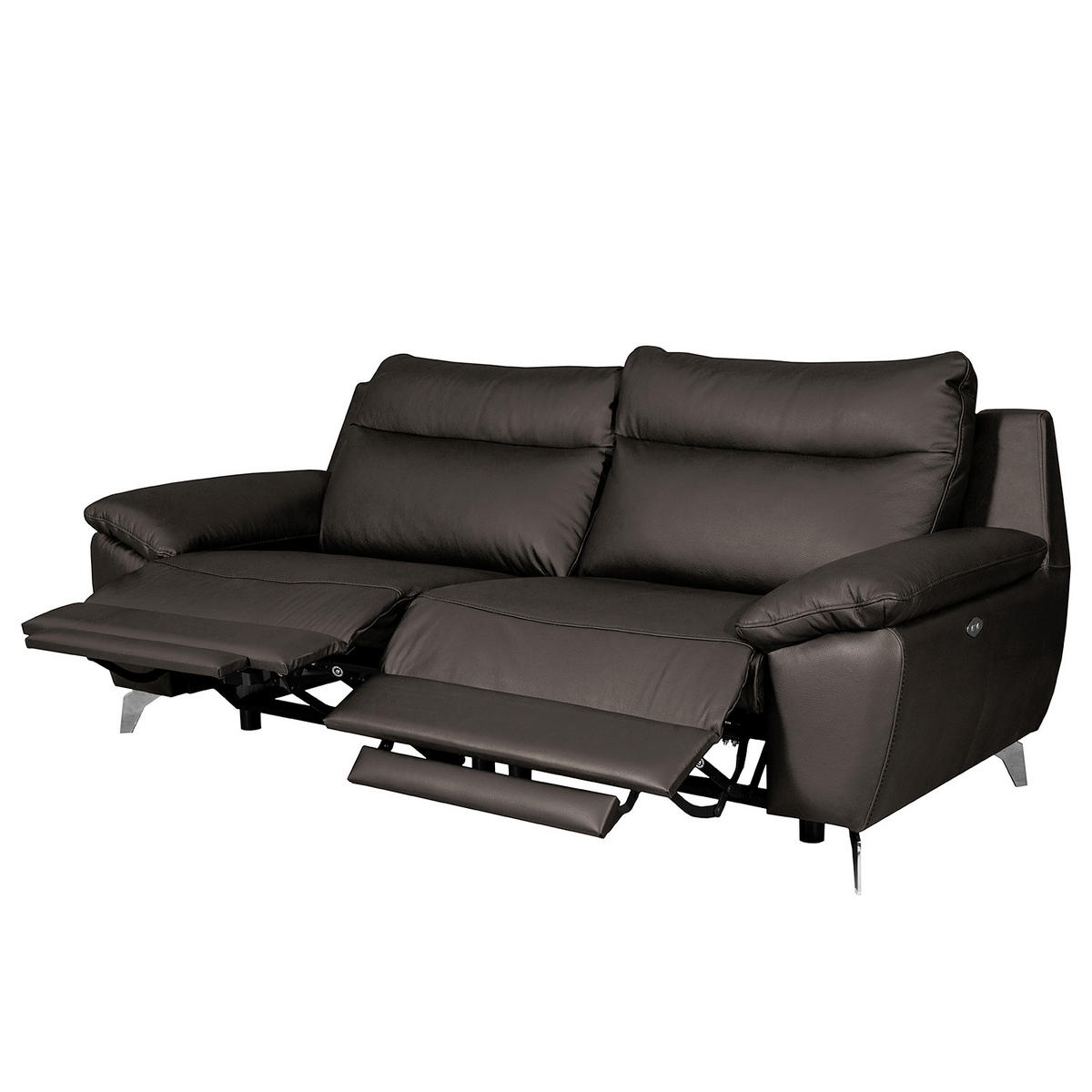 2,5-SITZER 216/95/96 cm PERLE in Echtleder Dunkelbraun   - Chromfarben/Dunkelbraun, Design, Leder/Metall (216/95/96cm) - Livetastic