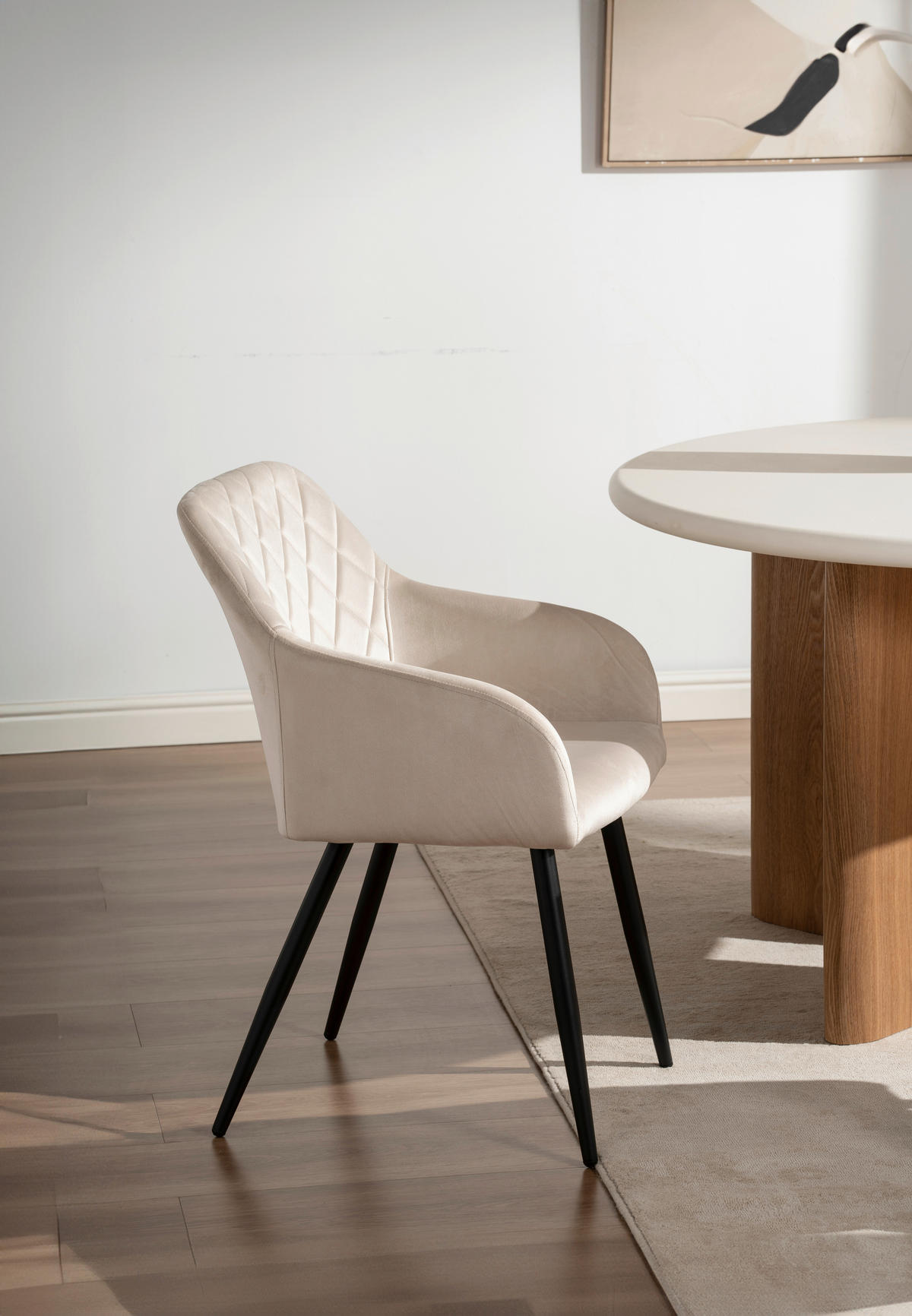 ARMLEHNSTUHL Eisen Samt  - Beige/Schwarz, Trend, Holz/Textil (55/84/60cm) - Livetastic