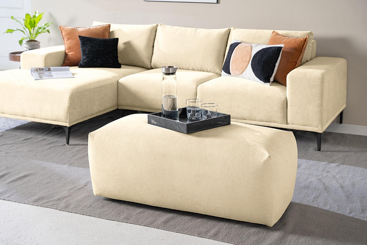 HOCKER in Textil Beige  - Beige/Schwarz, Modern, Kunststoff/Textil (102/41/52cm) - Trendmanufaktur