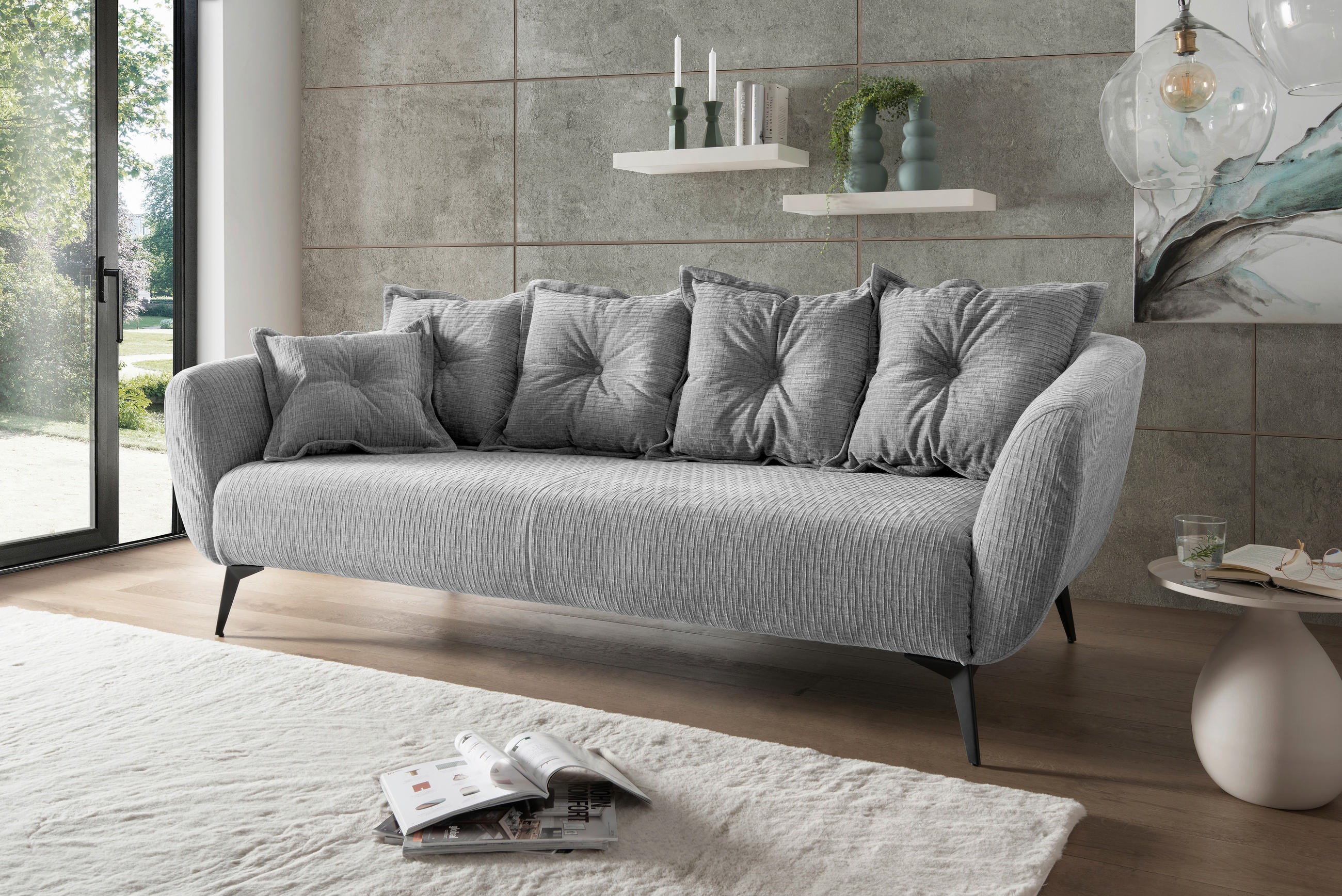 3-SITZER-SOFA Mikrofaser Grau  - Schwarz/Grau, MODERN, Textil/Metall (236/94/103cm) - Livetastic