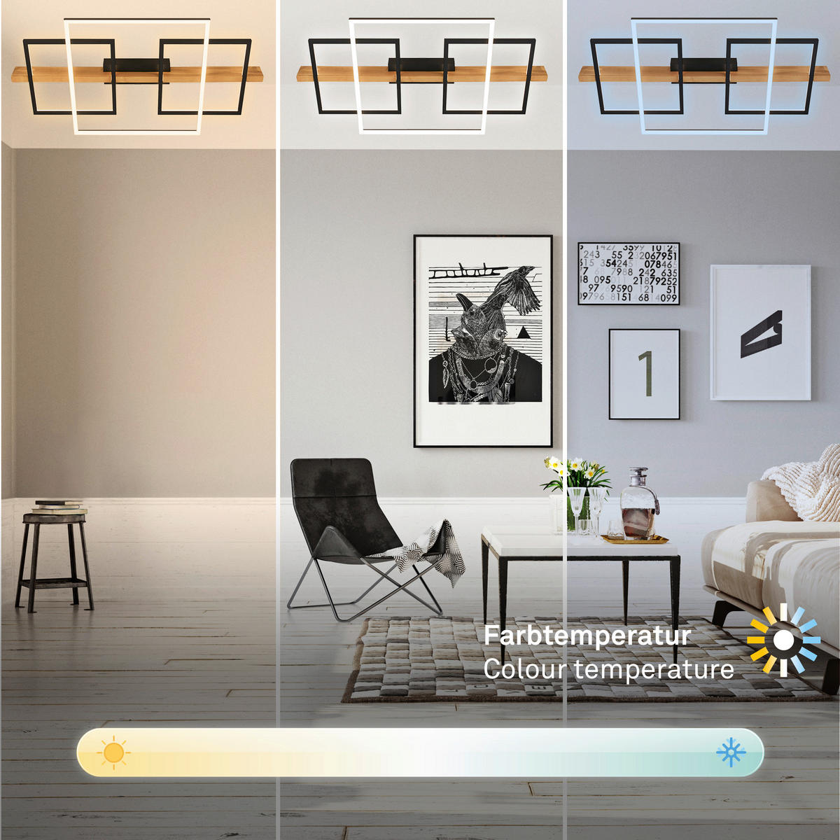 LED-DECKENLEUCHTE 75/40/8 cm   - Eichefarben/Schwarz, Natur, Holz/Metall (75/40/8cm) - Briloner