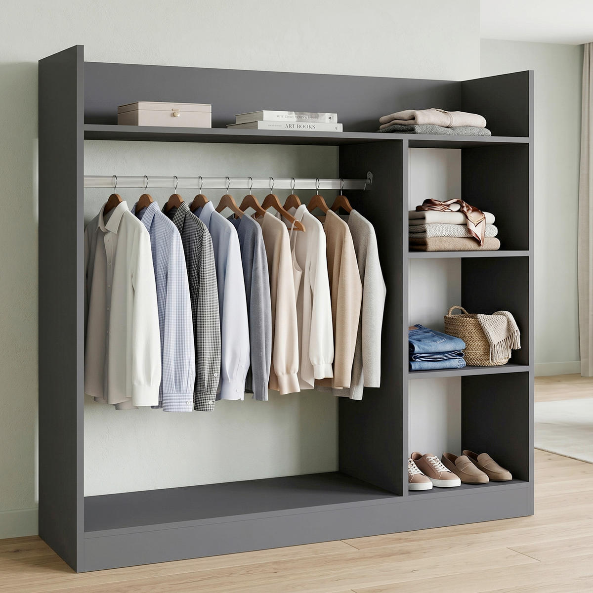 ODPRTA OMARA ZA OBLAČILA - antracit, Moderno, kovina/leseni material (118/115/35cm) - Livetastic