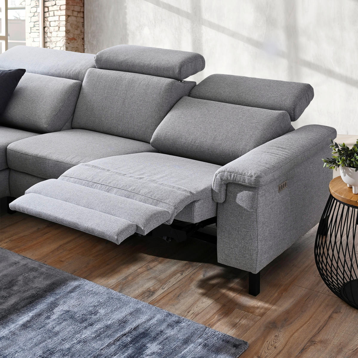 ECKSOFA in Flachgewebe Hellgrau  - Hellgrau/Schwarz, Konventionell, Textil/Metall (182/304cm) - Pure Home Comfort