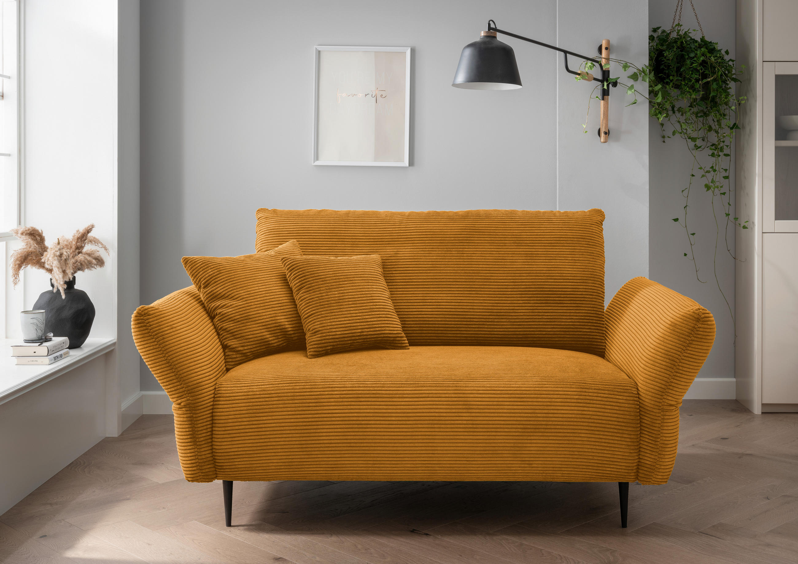 2-SITZER-SOFA in Cord Goldfarben  - Goldfarben/Schwarz, Design, Textil/Metall (163/97/102cm) - Livetastic