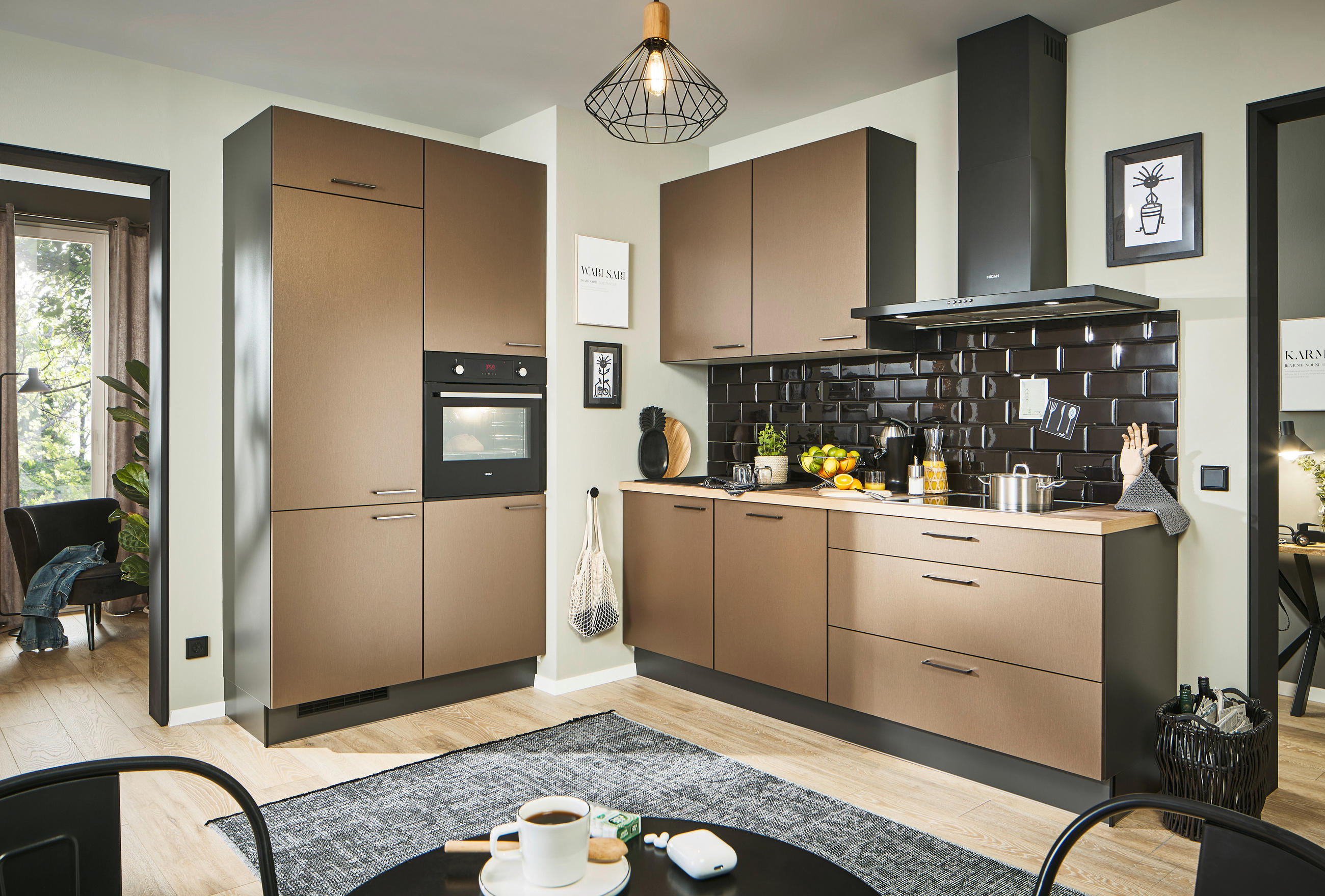ECKKÜCHE 120/220 cm  in Graphitfarben, Eichefarben, Bronzefarben  - Chromfarben/Eichefarben, Design, Holzwerkstoff/Metall (120/220cm) - Xora