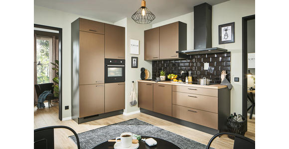 ECKKÜCHE 120/220 cm in Graphitfarben, Eichefarben, Bronzefarben - Chromfarben/Eichefarben, Design, Holzwerkstoff/Metall (120/220cm) - Xora