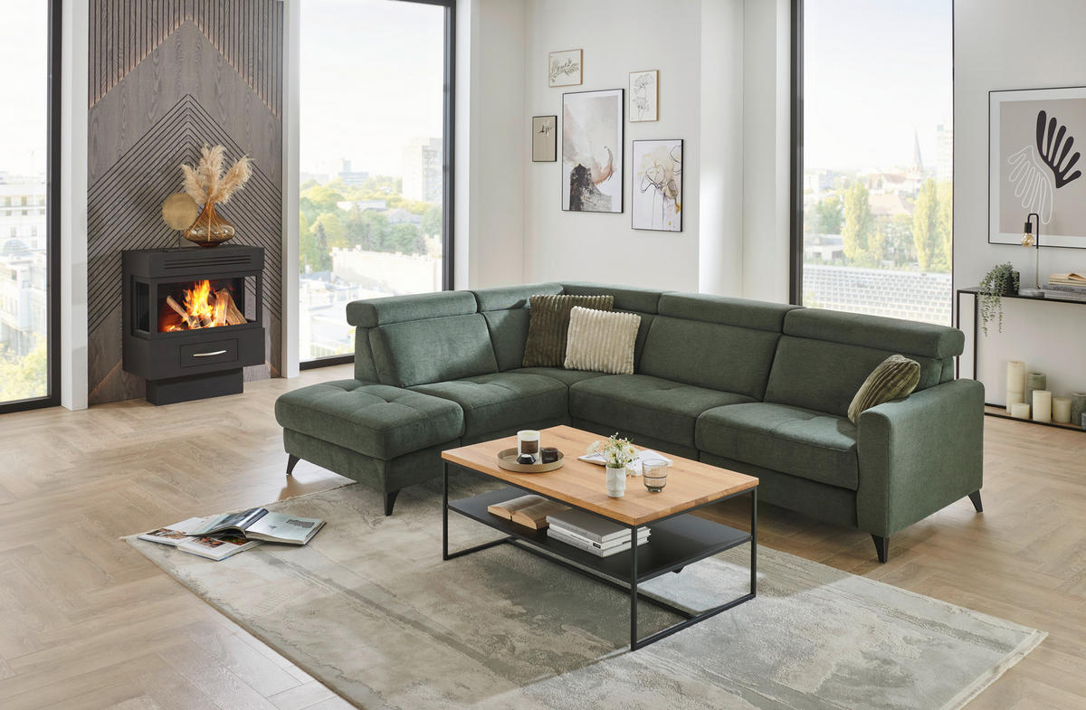 SAROKKANAPÉ textil sötétzöld  - fekete/sötétzöld, Konventionell, textil/fém (214/276cm) - Beldomo System