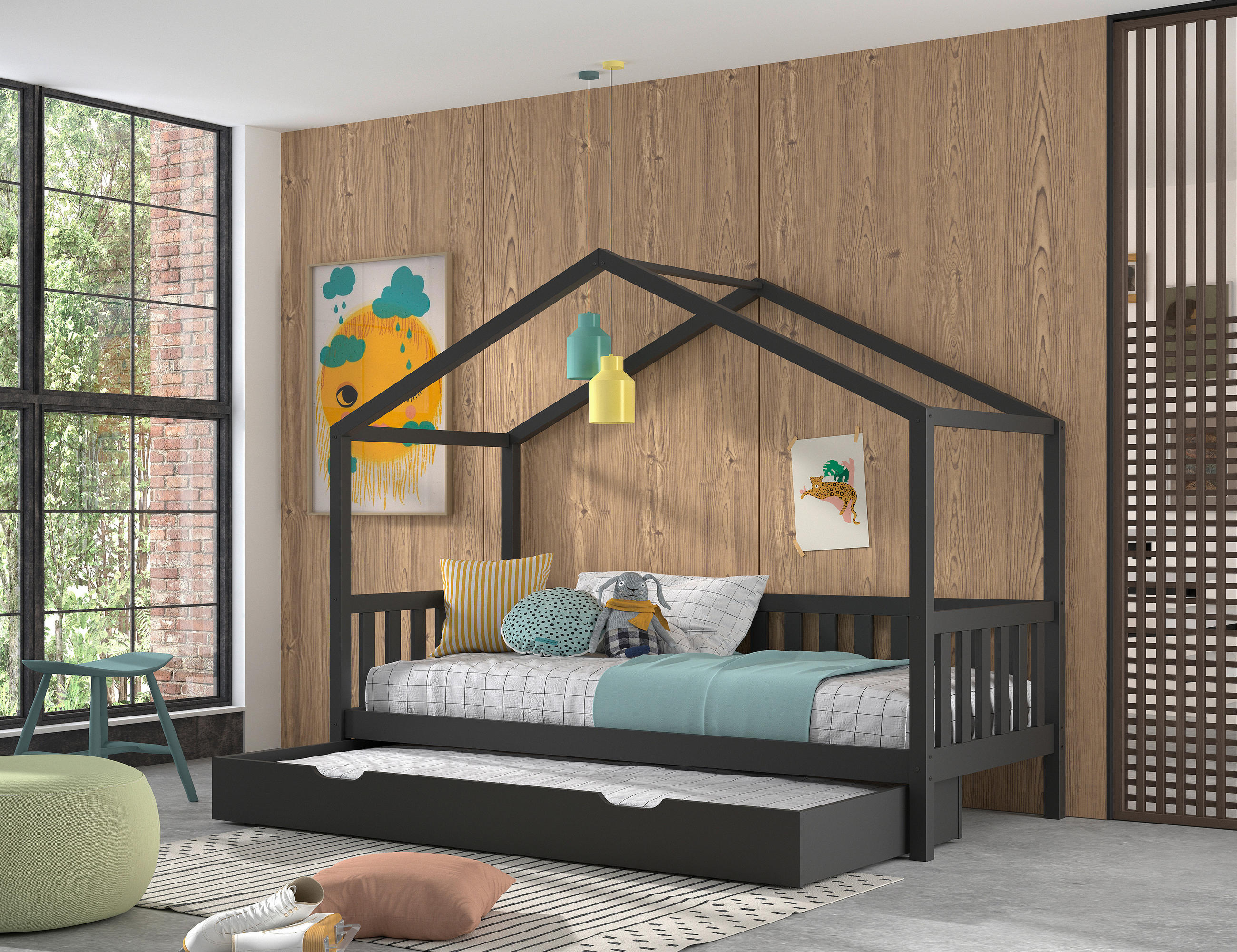 HAUSBETT Rollrost, Bettschublade 90/200 cm  - Anthrazit, ROMANTIK / LANDHAUS, Holz (90/200cm) - MID.YOU