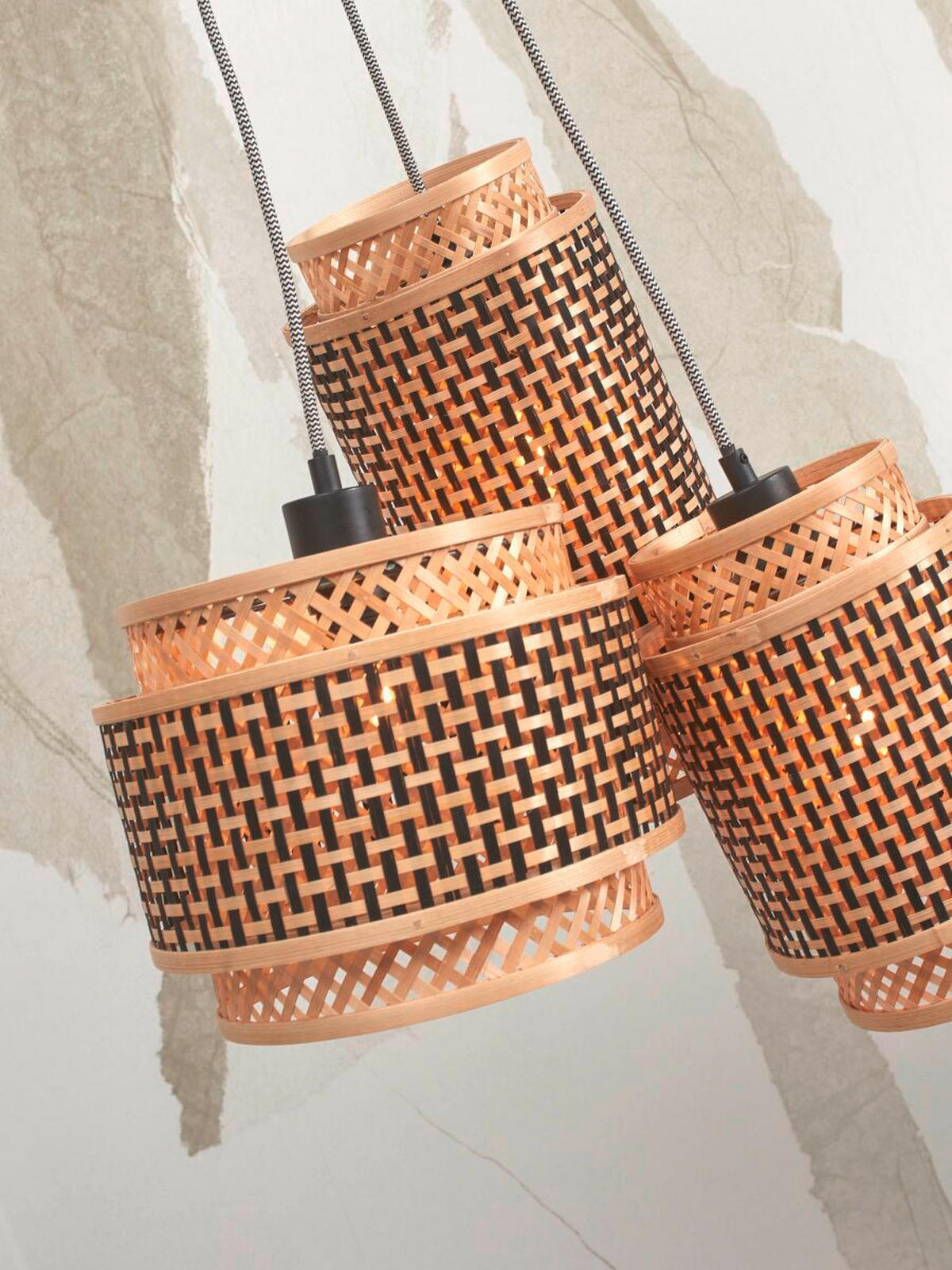 HÄNGELEUCHTE 65/50 cm  - Schwarz/Naturfarben, Trend, Holz (65/50cm) - Good & Mojo