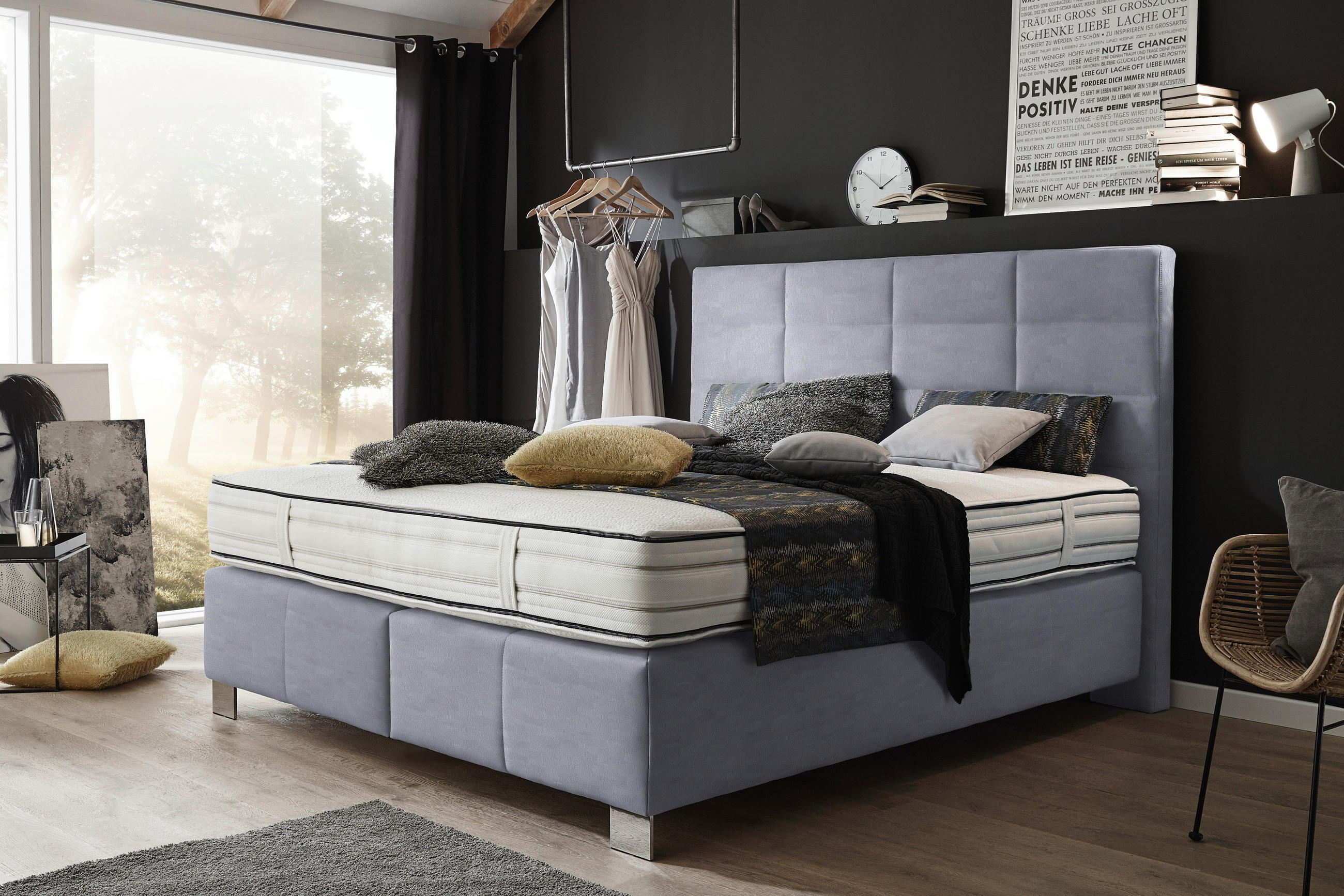 BOXSPRINGBETT 180/200 cm  in Grau  - Alufarben/Grau, KONVENTIONELL, Textil/Metall (180/200cm) - Dieter Knoll