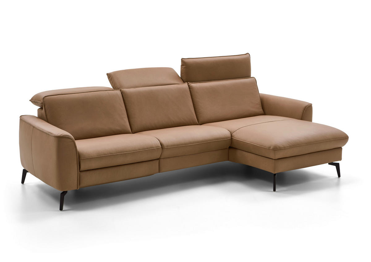 ECKSOFA in Echtleder Haselnussfarben  - Schwarz/Haselnussfarben, Natur, Leder/Metall (281/168cm) - Valdera