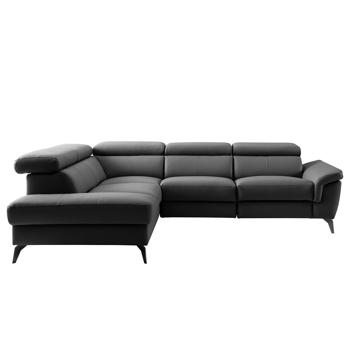ECKSOFA SONO in Lederlook Echtleder Schwarz Armteilverstellung, Kopfteilverstellung  210/265 cm  - Schwarz, Design, Leder/Textil (210/265cm) - Livetastic