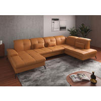 WOHNLANDSCHAFT in Vliesstoff Kombination Echtleder/Stoff Currygelb  - Currygelb/Schwarz, Konventionell, Leder/Textil (185/357/231cm) - Sit & More