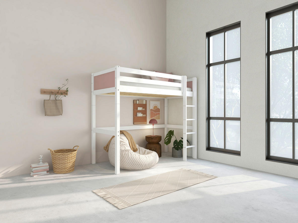 HOCHBETT 90/200 cm,  in Absturzsicherung, Leiter, Rollrost  - Rosa/Weiß, MODERN, Holz (90/200cm) - Chameo