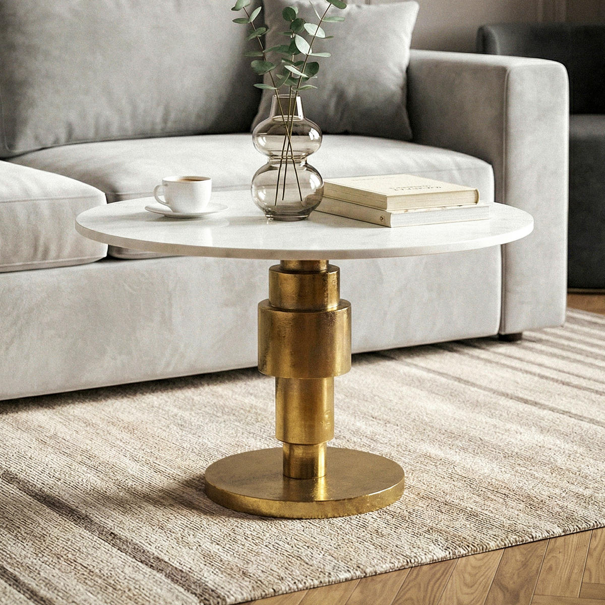 SOFFBORD i sten 60/60/39 cm  - vit/guldfärgad, Design, metall/sten (60/60/39cm) - MID.YOU