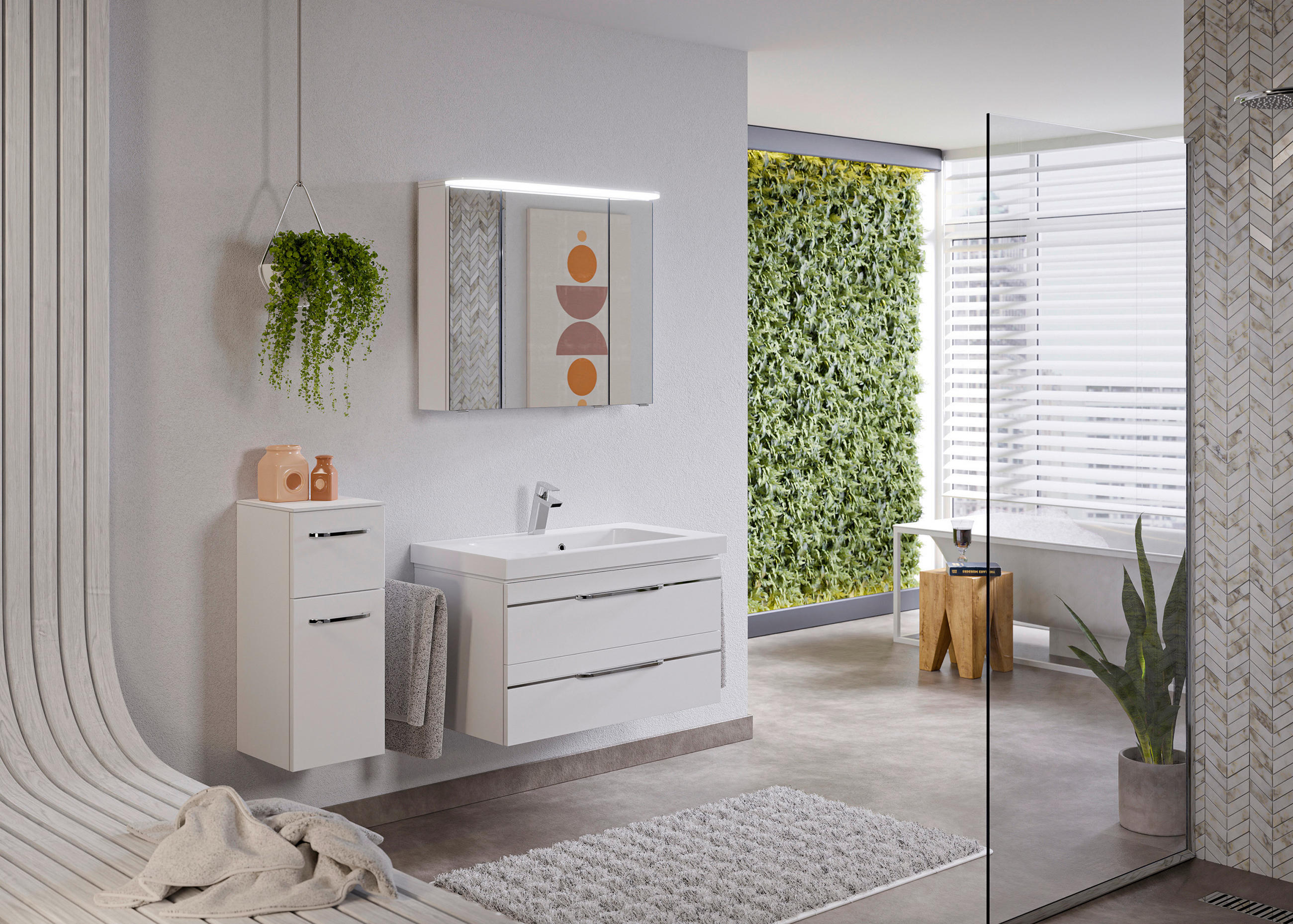 BADEZIMMER 4-teilig  in 122 cm  - Chromfarben/Weiß Hochglanz, KONVENTIONELL, Glas/Holzwerkstoff (122cm) - Pelipal