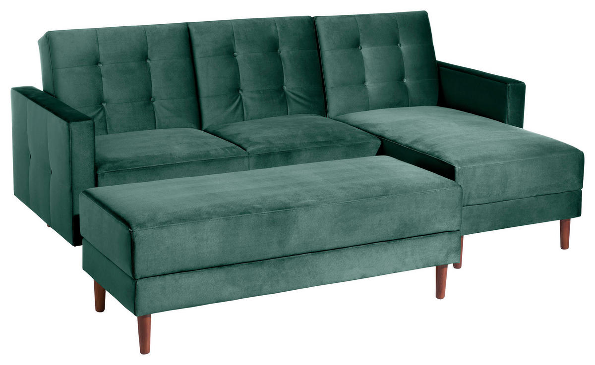 ECKSCHLAFSOFA inkl. Hocker Grün Samt, Velours von MAX WINZER