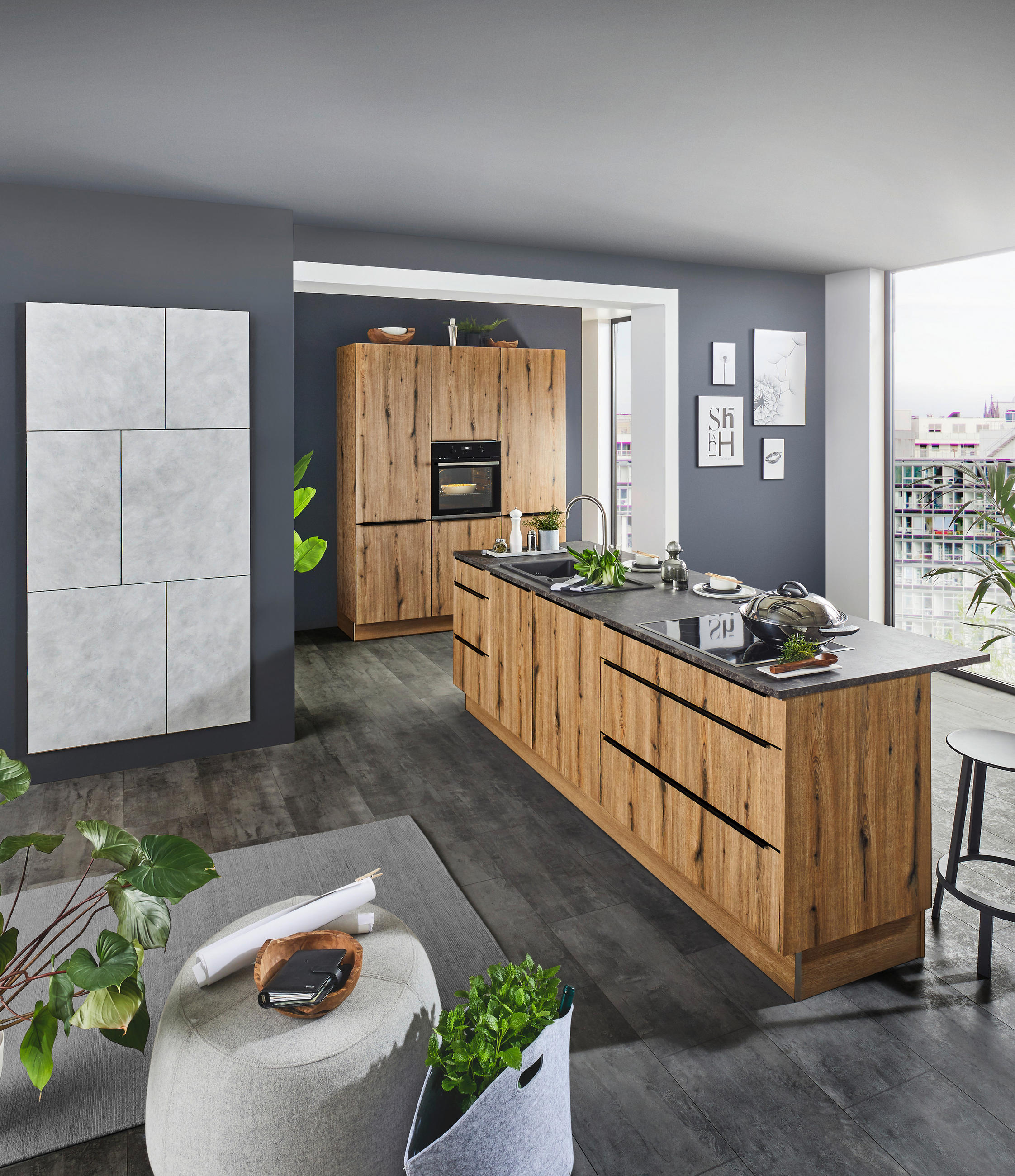 EINBAUKÜCHE MANHATTAN  - Eichefarben/Grau, Design, Holzwerkstoff - Nolte Küchen