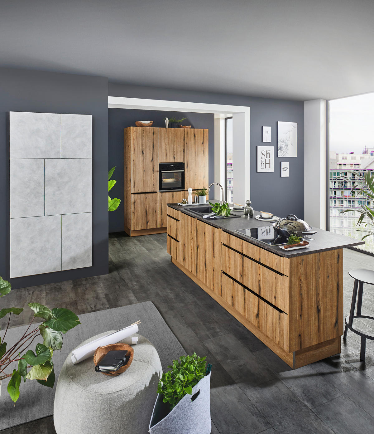 EINBAUKÜCHE MANHATTAN  - Eichefarben/Grau, Design, Holzwerkstoff - Nolte Küchen