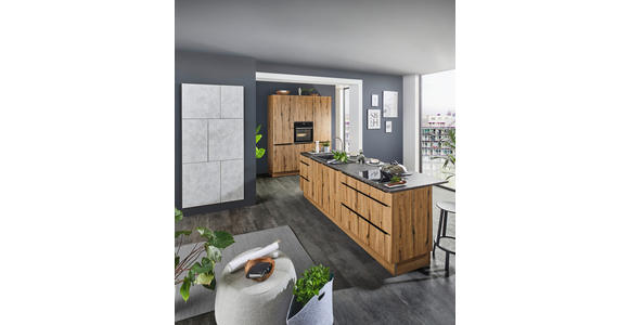 EINBAUKÜCHE   - Eichefarben/Grau, Design, Holzwerkstoff - Dieter Knoll