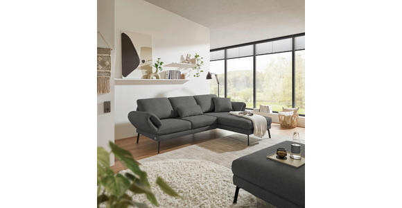 ECKSOFA  in Flachgewebe Dunkelgrau  255-365/175-224 cm  - Dunkelgrau/Schwarz, Design, Textil/Metall (255-365/175-224cm) - Dieter Knoll