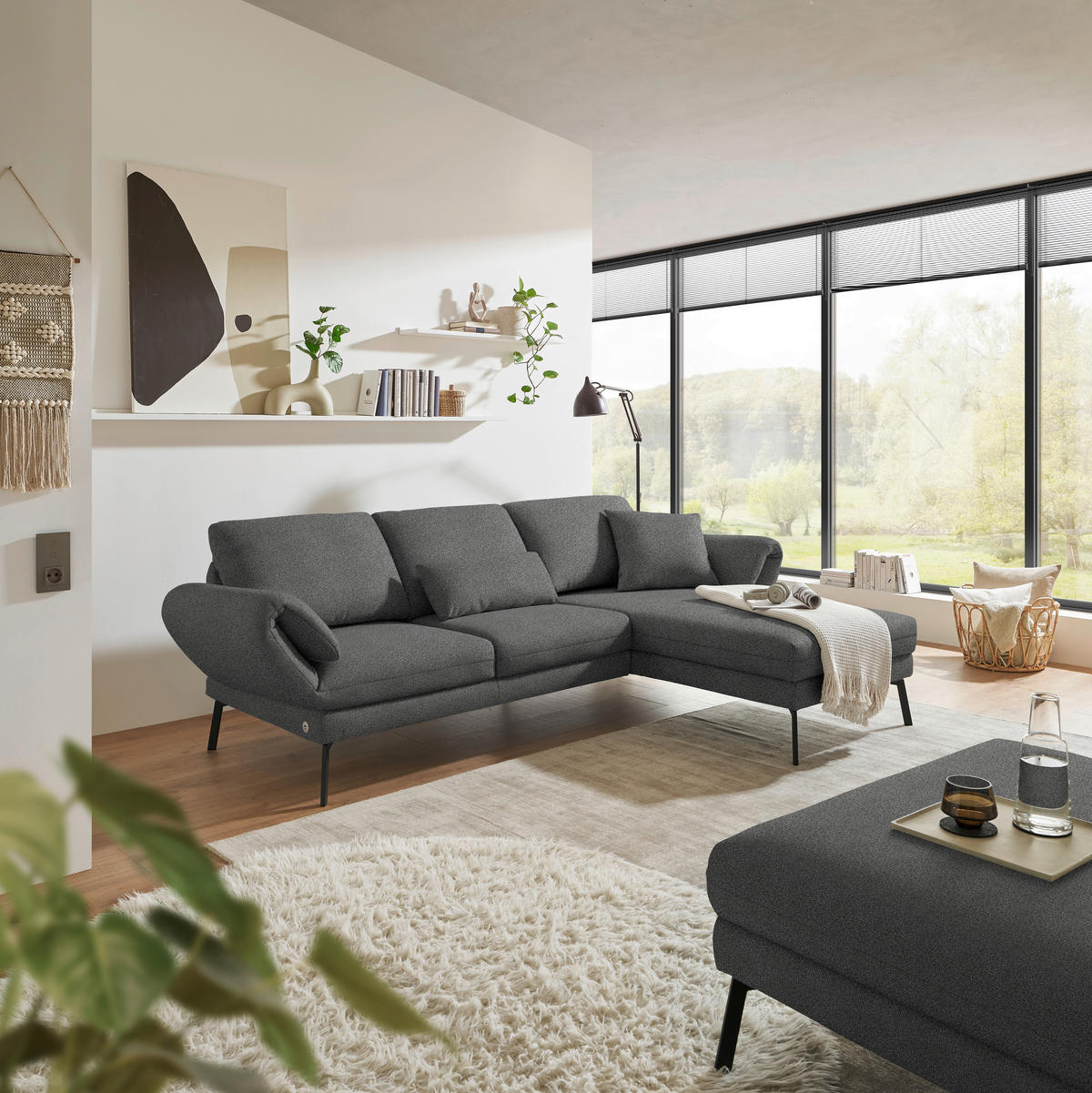 ECKSOFA  in Flachgewebe Dunkelgrau  255-365/175-224 cm  - Dunkelgrau/Schwarz, Design, Textil/Metall (255-365/175-224cm) - Dieter Knoll