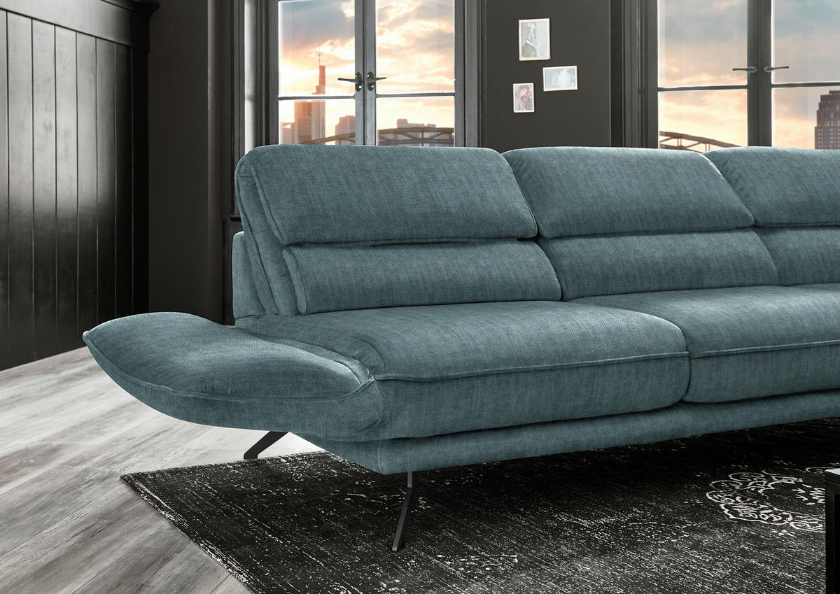 ECKSOFA in Velours Opal  - Opal/Schwarz, Design, Textil/Metall (283/153cm) - Valdera