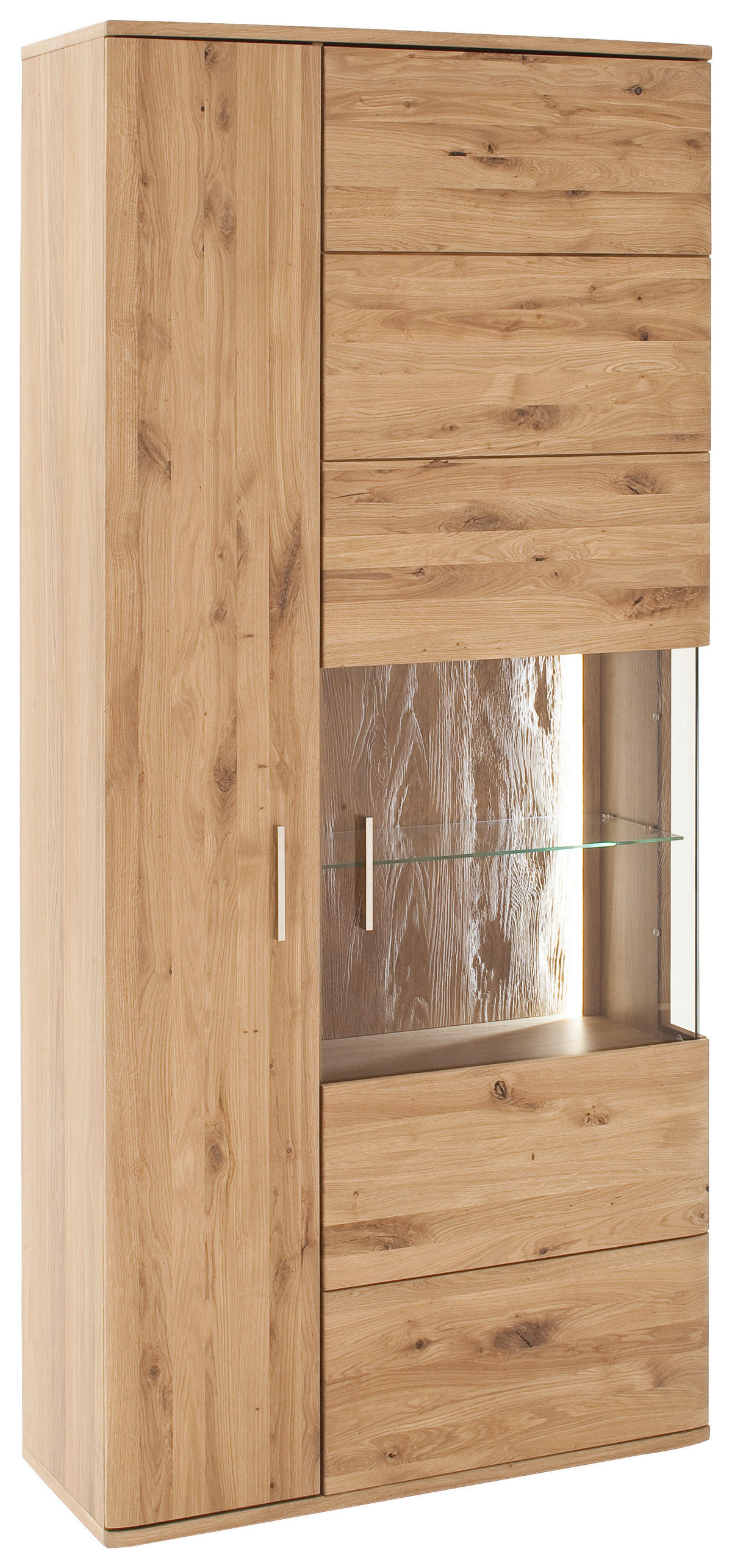 VITRINENKOMBINATION Santori in furniert, teilmassiv Asteiche Eichefarben  - Eichefarben/Schwarz, Design, Glas/Holz (90/208/37cm) - Livetastic
