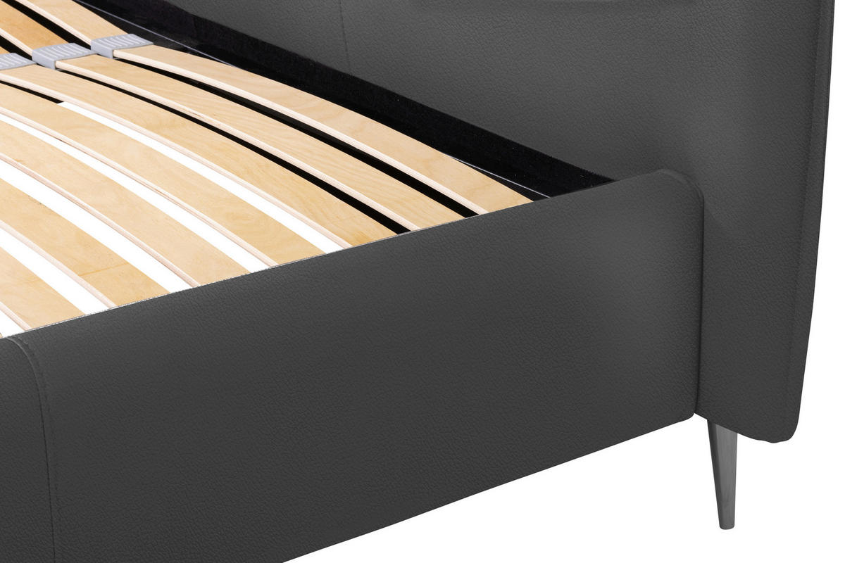 POLSTERBETT 140/200 cm,  in Anthrazit, gepolstertes Kopfteil, Lattenrost, Bettkasten,  - Anthrazit/Schwarzchrom, KONVENTIONELL, Leder/Holz (140/200cm) - Esposa