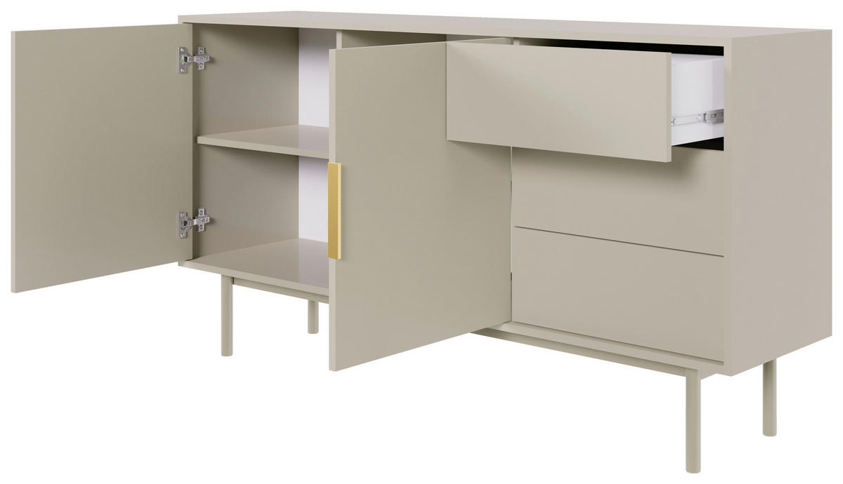 SIDEBOARD Viva  in 154/82/39 cm  - Kaschmir/Goldfarben, Design, Holzwerkstoff/Metall (154/82/39cm) - Xora
