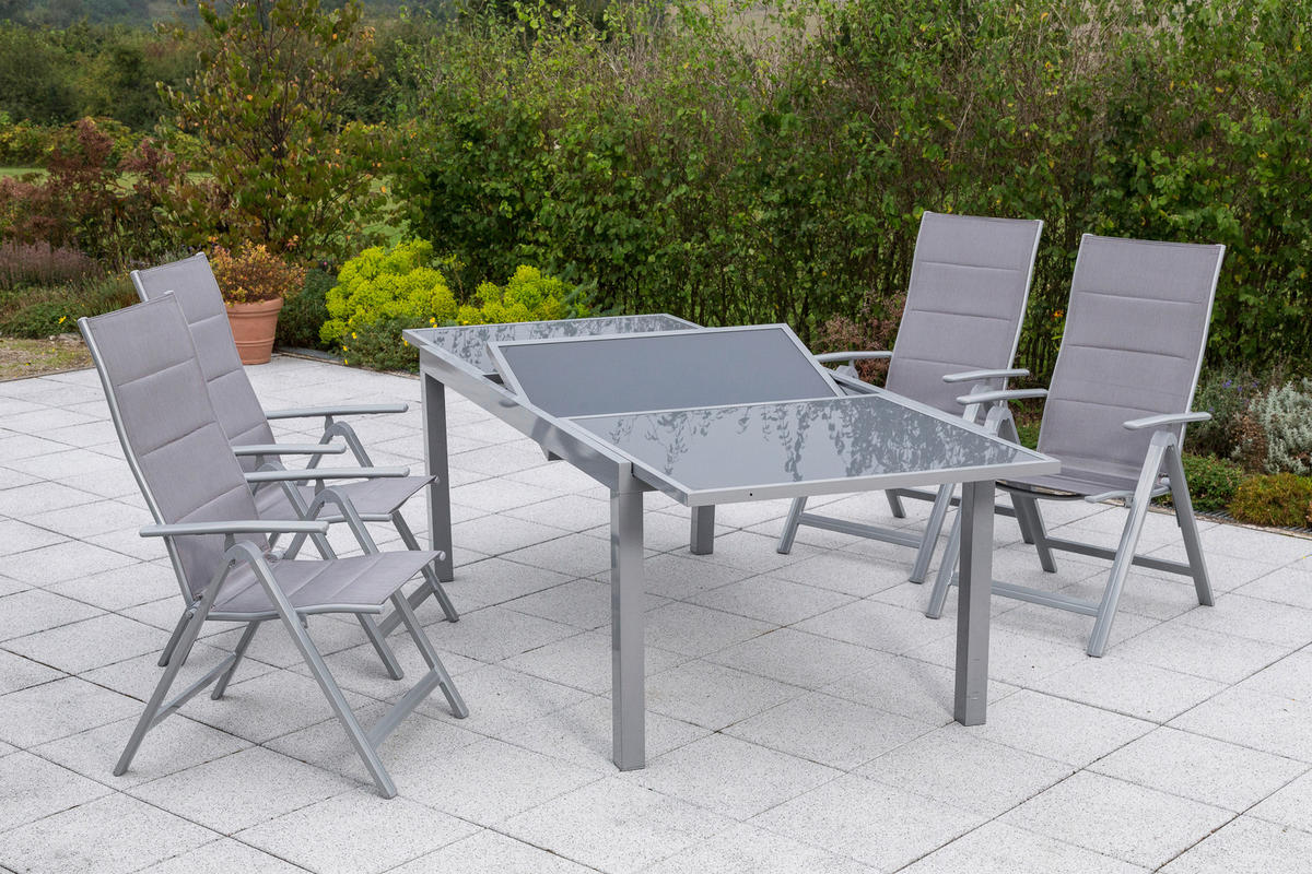GARTENTISCHGRUPPE  - Silberfarben/Braun, ROMANTIK / LANDHAUS, Glas/Textil - Gardenson